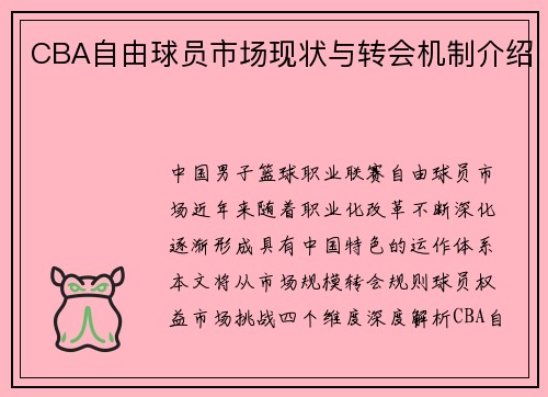 CBA自由球员市场现状与转会机制介绍